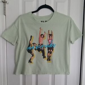 TLC Mint Green Crop Tee with Colorful Band Graphic